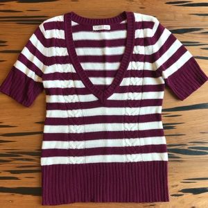 Wine and Light Cream Striped Sweater